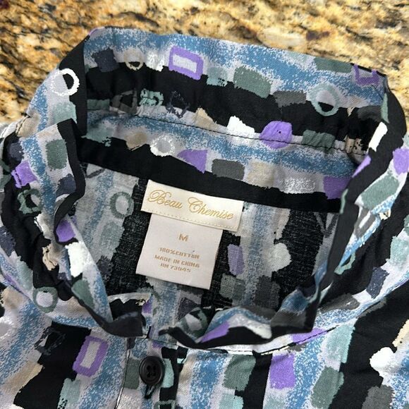 Beau Chemise Cotton Geo Pattern 3/4 Sleeve Blouse Top Size M - Picture 4 of 8